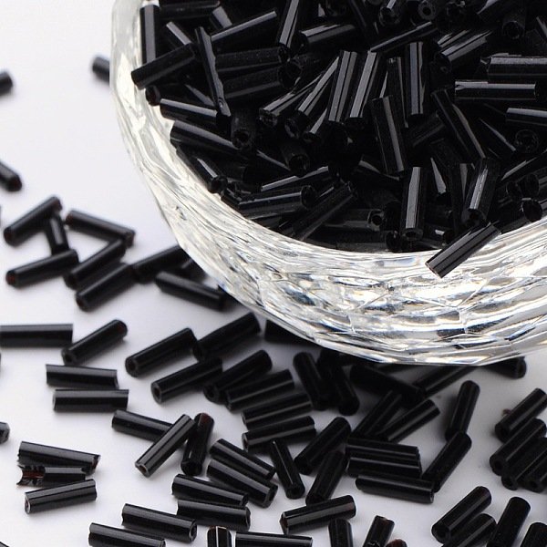 Opaque Glass Bugle Beads, Black, 6-8X1.8Mm, Hole: 0.6Mm, About 10000Pcs/Bag-image