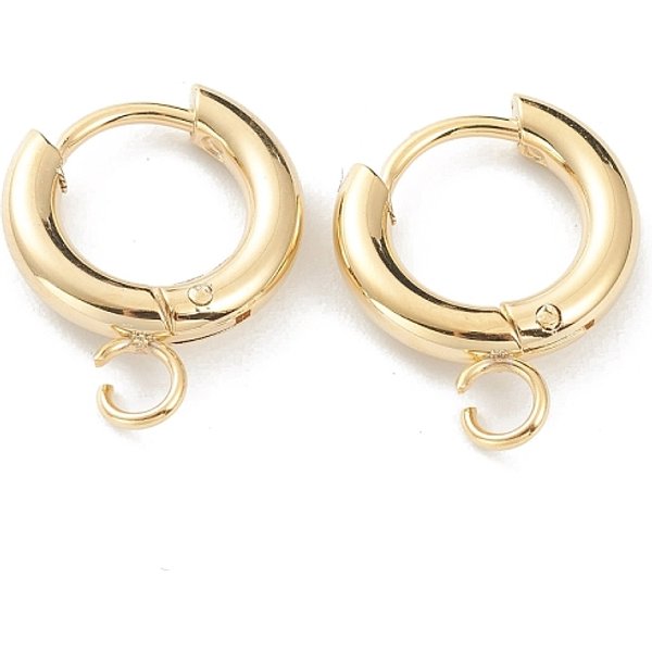 201 Accesorios Para Pendientes De Aro Huggie De Acero Inoxidable, Con Lazo Horizontal Y Pasador De Acero Inoxidable QuirúRgico 316, Real 24K Chapado En Oro, 16X13.5X2.5Mm, Agujero: 2.5 Mm, Pin: 1 Mm-image