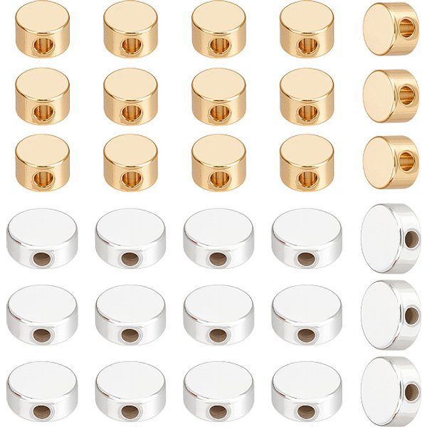 60 Pz 2 Stili Di Perline In Ottone, Rotondo E Piatto, D'oro E D'argento, 4-6X2.5Mm, Foro: 1-1.2 Mm, 30Pcs / Style-image