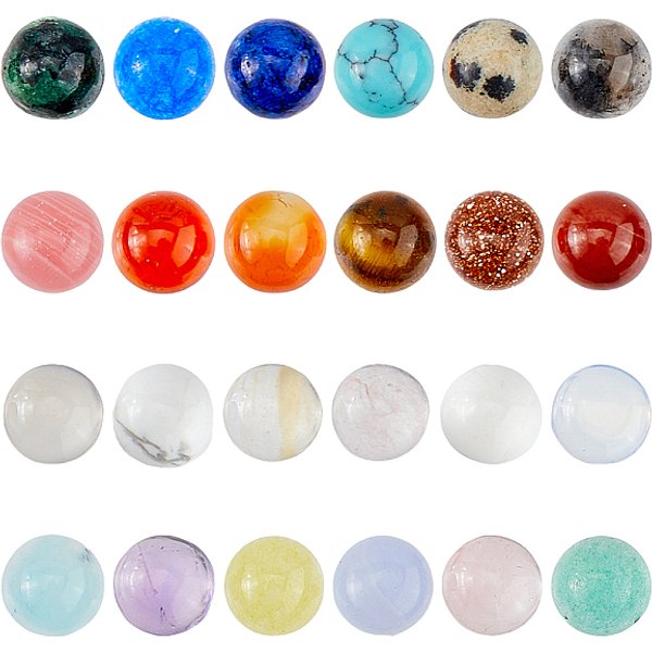 48 Pz 24 Stili Cabochon Di Pietre Preziose Miste Naturali E Sintetiche, Mezzo Tondo/Cupola, Tinti Misti E Non Tinti, 4X2Mm, 2Pcs / Style-image