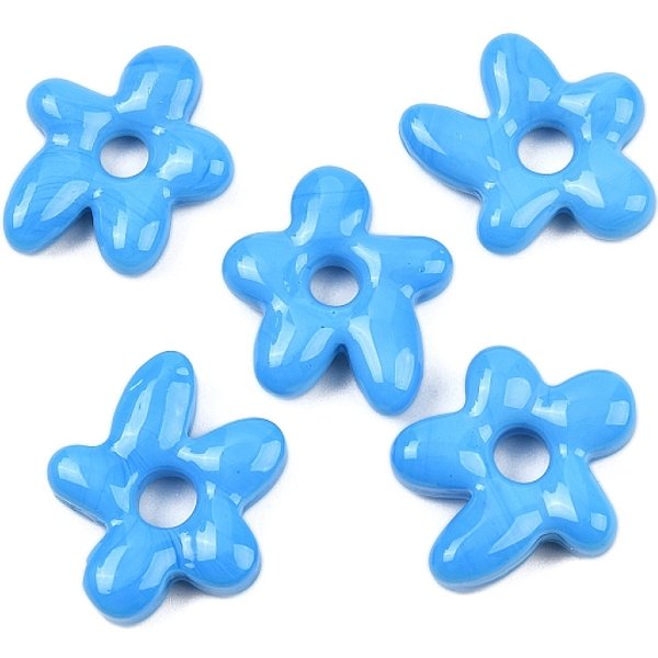 Handmade Lampwork Beads, Flower, Deep Sky Blue, 18X17X4Mm, Hole: 3.7Mm-image