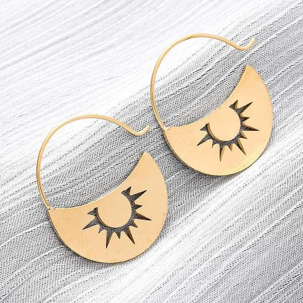 Boucles d'oreilles pendantes en acier inoxydable 304, or, soleil, 27.5x25x1mm