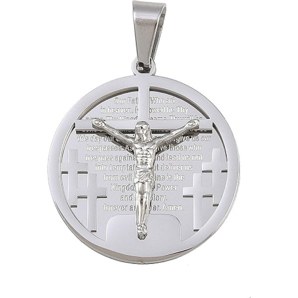 Jesus Theme 304 Stainless Steel Pendants, Flat Round, Stainless Steel Color, 31X28X4.5Mm, Hole: 5X8Mm-image