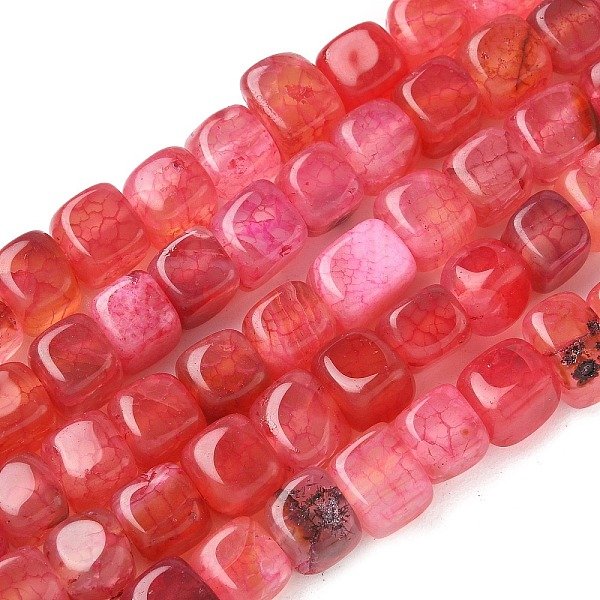 Natural Dragon Veins Agate Beads Strands, Dyed & Heated, Cube, Crimson, 7-8x7-8x7-8mm, Hole: 0.9mm, about 56pcs/strand, 14.57''(37cm)
