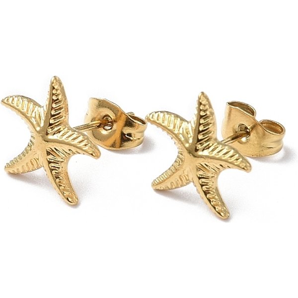 Ion Plating(Ip) 304 Stainless Steel Starfish Stud Earrings For Women, Golden, 12X11.5Mm, Pin: 0.8Mm-image