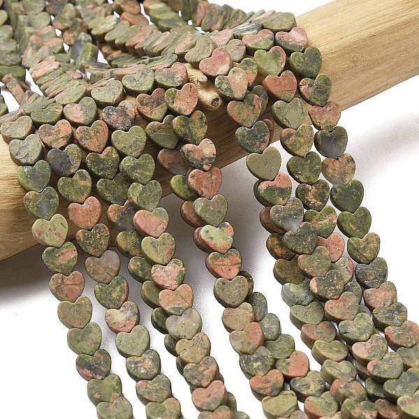 Natur Unakit Perlen SträNge, Matt, Herz, 6X6.5X2.5 Mm, Bohrung: 0.8 Mm, Ca. 75-76 Stk. / Strang, 15.12''-15.16'' (38.4-38.5 Cm)-image