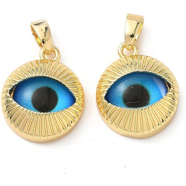 Messing Glas-AnhäNger, Flach Rund Mit Auge, Echtes 18K Vergoldet, 16X13X5.5 Mm, Bohrung: 4X3 Mm-image