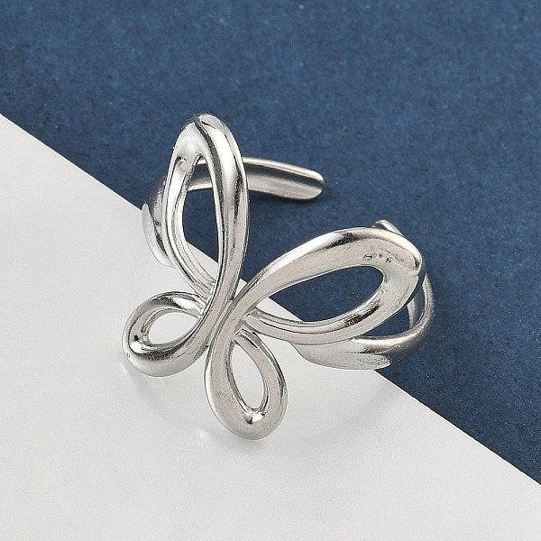 Anillos De PuñO Abiertos De Acero Inoxidable 304 Para Mujer, Mariposa, Color Acero Inoxidable, Bandeja: 17X18 Mm, Ajustable-image
