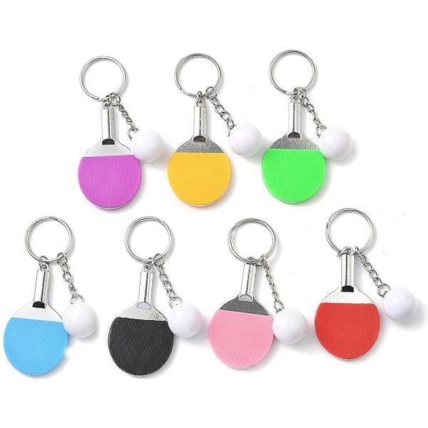 Porte-CléS De Tennis De Table En Plastique, Avec Les Principaux Anneaux De Fer, Platine, Couleur Mixte, 93Mm-image