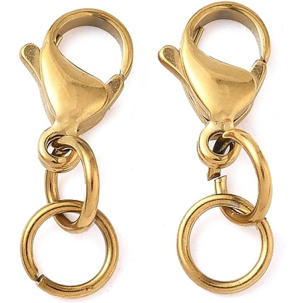 304 Stainless Steel Lobster Claw Clasps, with Jump Rings, Ion Plating(IP), Real 18K Gold Plated, 23.5mm
