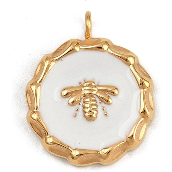 304 Stainless Steel Pendants, With Enamel, Cadmium Free & Nickel Free & Lead Free, Real 18K Gold Plated, Bees, 18X15X2.5Mm, Hole: 2Mm-image