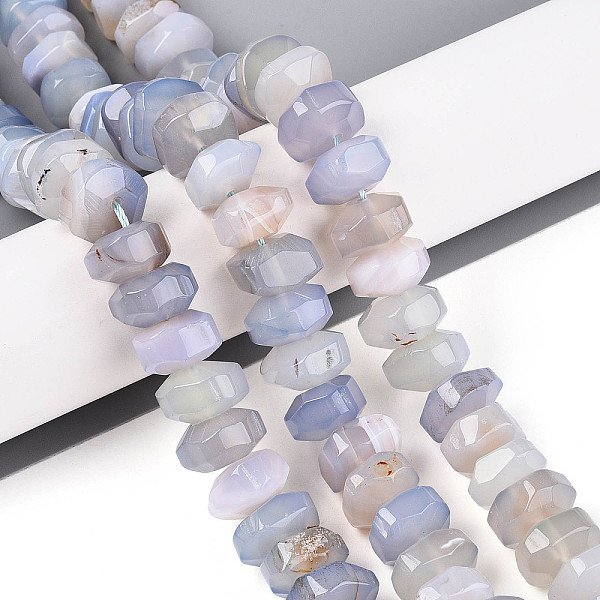 Natural Agate Beads Strands, Dyed, Faceted, Rondelle, Light Blue, 11-18X11-18X8-10Mm, Hole: 1.2Mm, About 40-41Pcs/Strand, 14.57-14.96 Inch(37-38Cm)-image