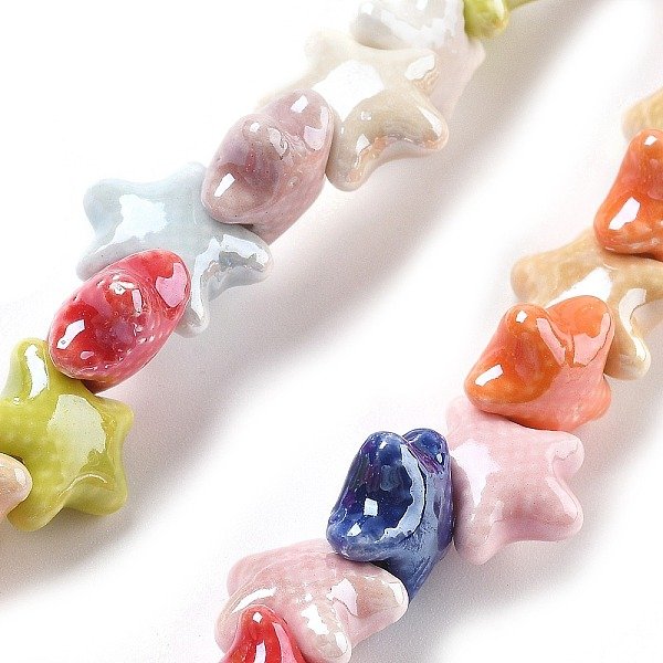 Abalorios De Porcelana Hechas A Mano, Cuentas De CeráMica De Estrella De Mar, Colorido, 12X10.5X6Mm, Agujero: 2 Mm, Aproximamente 40 Pcs / Cadena, 11.61'' (29.5 Cm)-image