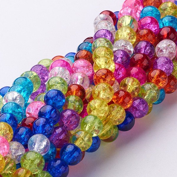Crackle Glass Beads Strands, Round, Mixed Color, 6Mm, Hole: 1Mm, About 66Pcs/Strand, 16 Inch-image