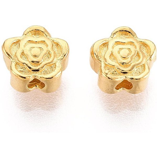 925 Sterling Silber Perlen, Blume, Golden, 5.5X5.5X3 Mm, Bohrung: 1-1.2 Mm-image