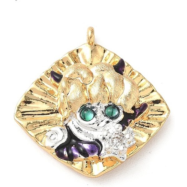 Brass Micro Pave Cubic Zirconia Enamel Pendants, with Resin, Constellation Charms, Real 18K Gold Plated, Scorpio, 24x23.5x6mm, Hole: 1.2mm