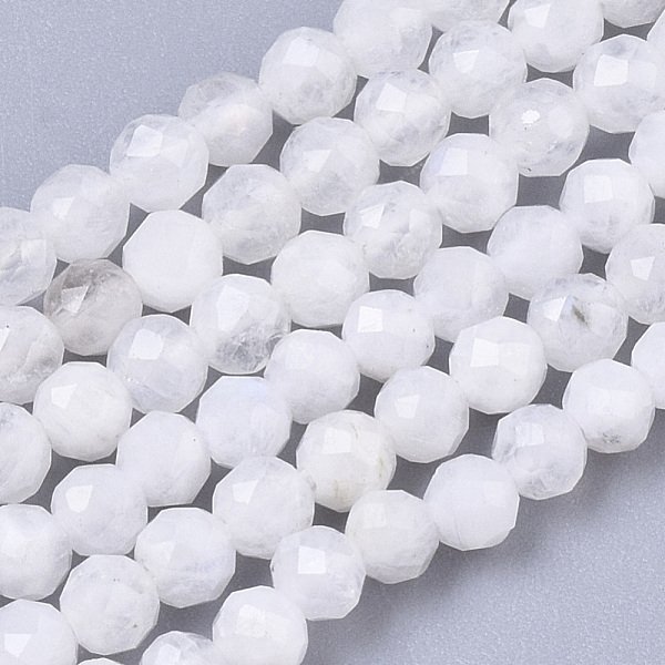 Brins De Perles De Pierre De Lune Arc-En-Ciel Naturel, Ronde, Facette, 3Mm, Trou: 0.7Mm, Environ 128 Pcs/Chapelet, 15.35 Pouce (39 Cm)-image