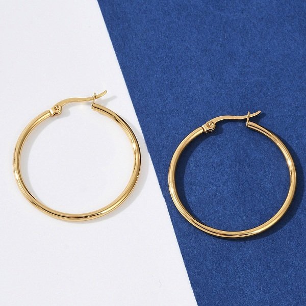 Pendientes De Aro De Acero Inoxidable 201, Con Pasadores De Acero Inoxidable 304, Forma De Anillo, Dorado, 33.5X2Mm, 12 DiáMetro, Pin: 1X0.7 Mm-image
