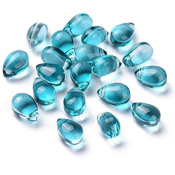Transparent Glass Beads, Top Drilled Beads, Teardrop, Teal, 9X6X5Mm, Hole: 1Mm-image