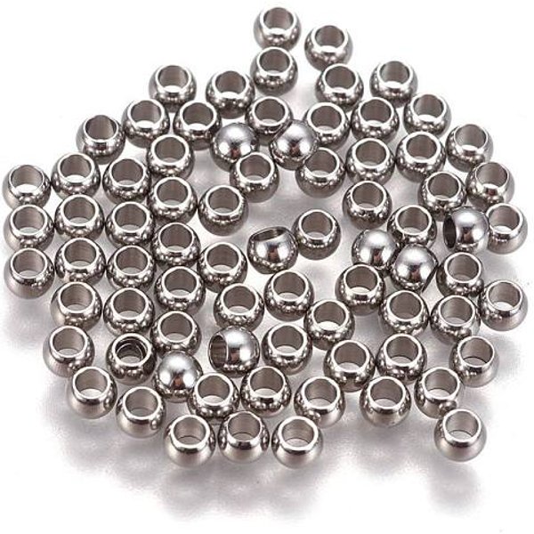 Perline Distanziatrici In Acciaio Inossidabile 304 Anti-Ossidazione, Tondo, Colore Acciaio Inossidabile, 3X2Mm, Foro: 1.6 Mm-image