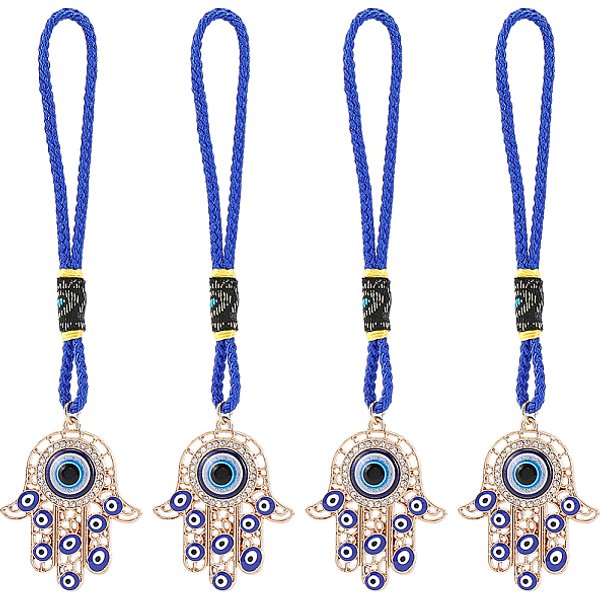 4 Pieza De DecoracióN Colgante De Esmalte De AleacióN, Hamsa Mano Con Mal De Ojo, Dorado, 145Mm-image