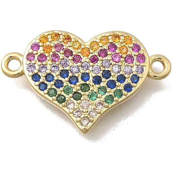 Messing Micro Pave Zirkonia Herz VerbindungsstüCk Charms, Echtes 18K Vergoldet, Cadmiumfrei Und Bleifrei, Gestell, Langlebig Plattiert, Farbig, 12.5X19.5X2 Mm, Bohrung: 1.2 Mm-image