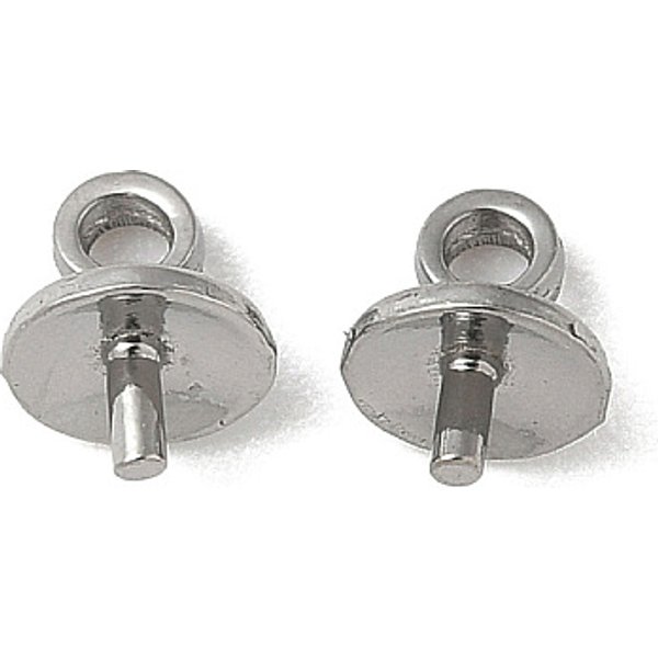 304 Stainless Steel Cup Pearl Peg Bails Pin Pendants, For Half Drilled Beads, Stainless Steel Color, 6.5X5Mm, Hole: 1.6Mm, Pin: 1Mm-image