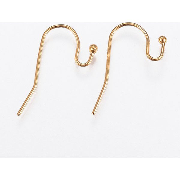 Crochets de boucles d'oreilles en acier inoxydable 316 avec placage ionique (IP), fil d'oreille, véritable 18k plaqué or, 21x12x2mm, 20 jauge, pin: 0.8 mm