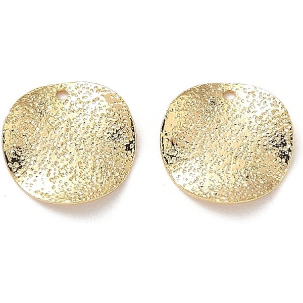 Brass Pendants, Flat Round Charm, Textured, Nickel Free, Real 18K Gold Plated, 13.5X2Mm, Hole: 1Mm-image