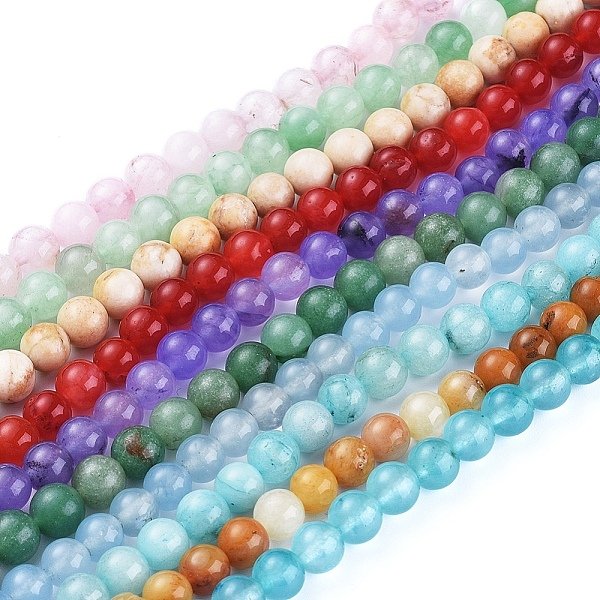 Natural Gemstone Beads Strands, Mixed Stone, Round, 8mm, Hole: 0.8-1mm, about 46pcs/Strand, 14.96 inch(38cm)