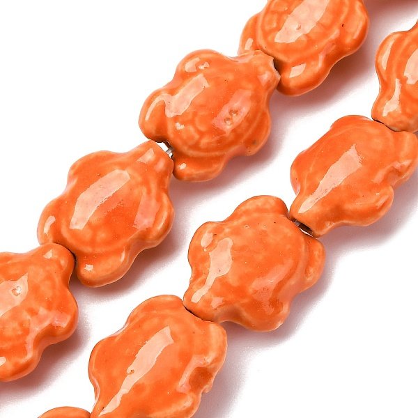 Handmade Porcelain Beads Strands, Tortoise, Bright Glazed Porcelain, Orange Red, 17X14X8Mm, Hole: 1.8Mm, About 22Pcs/Strand, 14.3 Inch(36-37Cm)-image