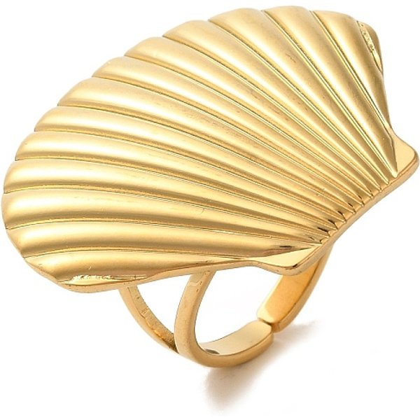 Anillos De Dedo De Acero Inoxidable 304 Con Revestimiento IóNico (Ip), CáScara, Real 18K Chapado En Oro, DiáMetro Interior: Ajustable-image