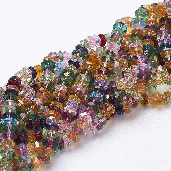 Glass Beads Strands, Crystal Suncatcher, Mixed Color, Faceted, Rondelle, About 6Mm In Diameter, 3Mm Thick, Hole: 1Mm, About 125Pcs/Strand, 15 Inch-image