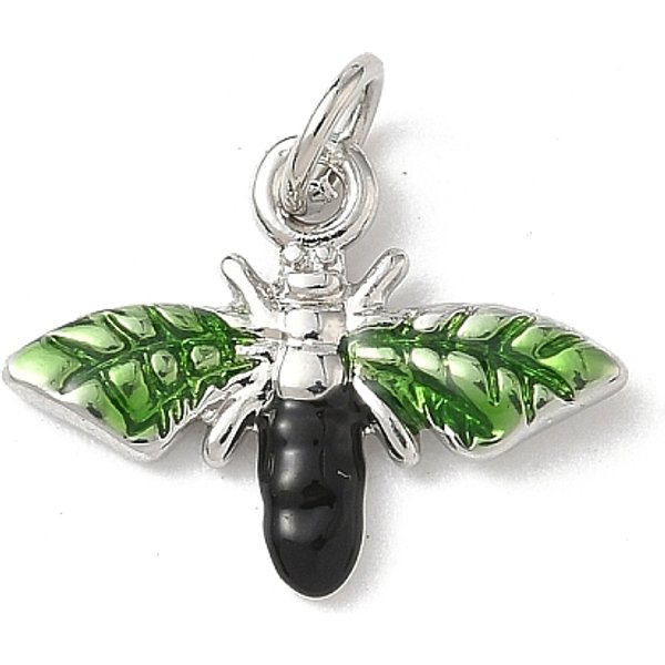 Insect Themes Brass Enamel Pendants, Rack Plating, Cadmium Free & Lead Free, Long-Lasting Plated, With Jump Ring, Platinum, Bees, 13.5X17.5X2Mm, Hole: 3.5Mm-image