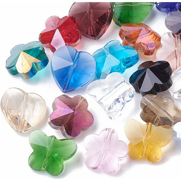 Transparent Glass Beads, Faceted, Mixed Style, Mixed Shape, Mixed Color, 12X15X7.5Mm, Hole: 1Mm-image