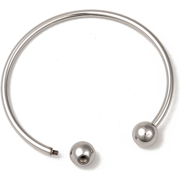 Tarnish Resistant 304 Stainless Steel European Style Bangles Making, Cuff Bangles, End With Removable Round Beads, Stainless Steel Color, Inner Diameter: 2-3/8-2-1/2 Inch(6-6.5Cm)-image