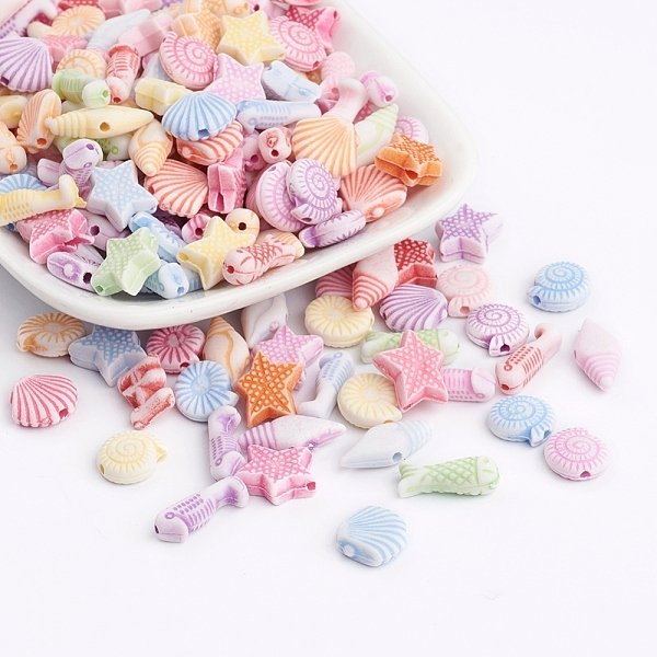 Craft Style Acrylic Beads, Ocean Style Beads, Mixed Color, 10-15X6-11X4-5Mm, Hole: 2Mm, About 1400Pcs/500G-image
