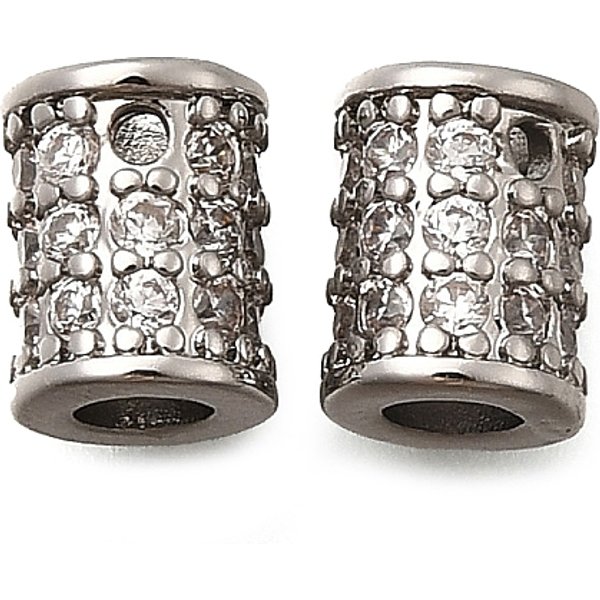Brass Micro Pave Cubic Zirconia Beads, Column, Platinum, 7.5X6Mm, Hole: 2.8Mm-image