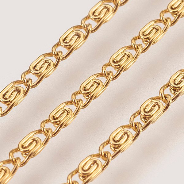 Ion Plating(Ip) Handmade 304 Stainless Steel Lumachina Chains, Soldered, With Spool, Golden, 4.5X1.6X0.8Mm, About 32.8 Feet(10M)/Roll-image