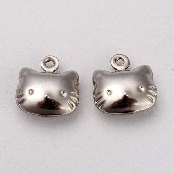 Tarnish Resistant 316 Surgical Stainless Steel Pendants, Cat Shape, Stainless Steel Color, 10X10X4Mm, Hole: 1Mm-image