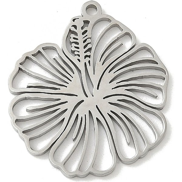 304 Stainless Steel Pendants, Flower Charm, Laser Cut, Anti-Tarnish, Stainless Steel Color, 25.5x23x1.5mm, Hole: 1.5mm
