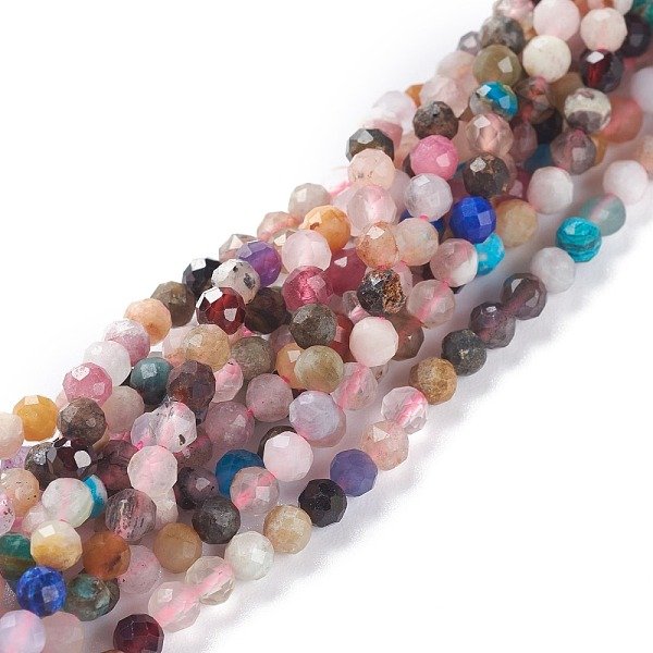 Natural Mixed Gemstone Beads Strands, Round, Faceted, 4Mm, Hole: 0.8Mm, About 101Pcs/Strand, 15.35Inch(39Cm)-image