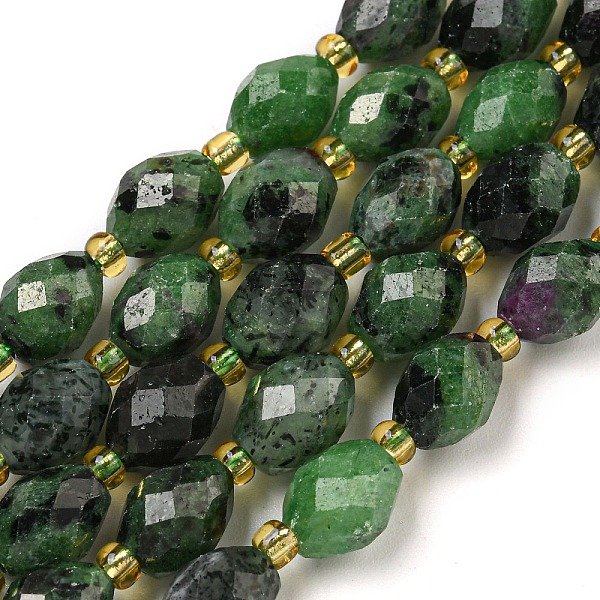 Chapelets de perles de rubis en zoïsite naturelle, facette, ovale, avec des perles de rocaille, 8-9x6-8mm, Trou: 1-1.2mm, Environ 17-19 pcs/chapelet, 7.09-7.87 pouce (18-20 cm)
