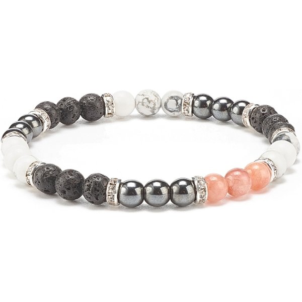 Rundes Perlenarmband aus natürlichem Lavagestein und Edelstein für Damen, Innendurchmesser: 2-1/8 Zoll (5.5 cm)