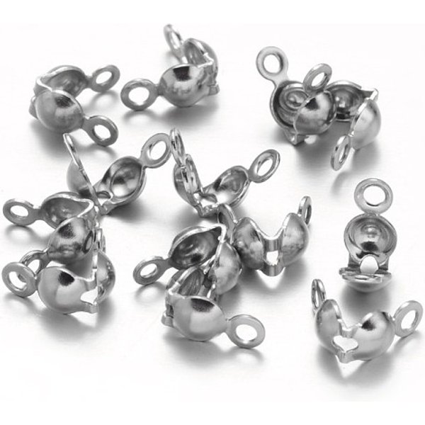 Tarnish Resistant 304 Stainless Steel Bead Tips, Calotte Ends, Clamshell Knot Cover, Stainless Steel Color, 8X4Mm, Hole: 1.2Mm-image