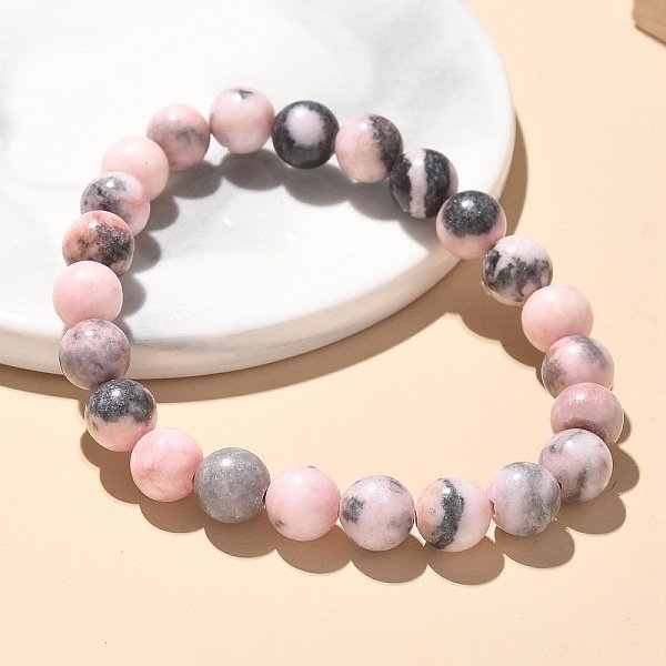Natural Zebra Jasper Bead Stretch Bracelets, Round, Inner Diameter: 2-1/8 Inch-2-3/8 Inch(5.5-6Cm), Bead: 8Mm-image