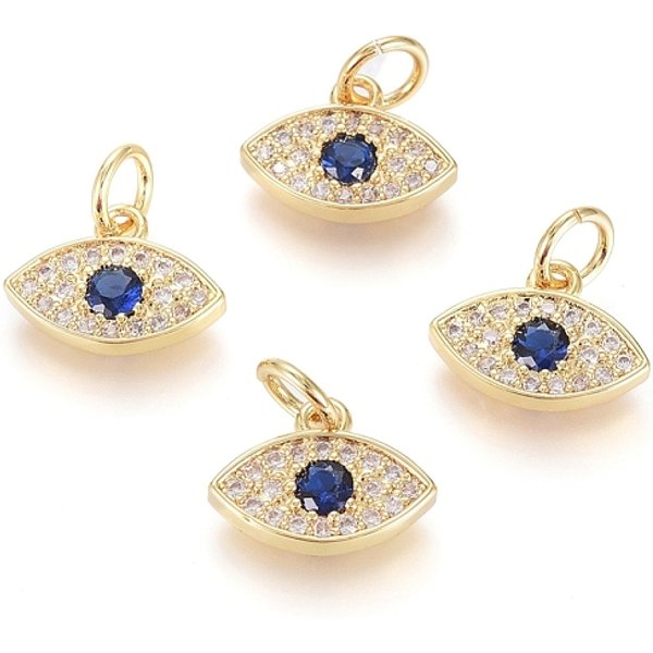 Adornos De LatóN Micropavé De Circonia CúBica, Con Anillo De Salto, Plateado De Larga DuracióN, Mal De Ojo, Azul Y Claro, Real 18K Chapado En Oro, 8.5X11.5X2Mm, Agujero: 3.5 Mm-image
