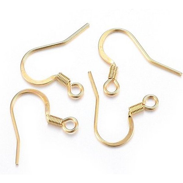Crochets De Boucles D'oreilles FrançAis En Acier Inoxydable 304, Crochets De Boucle D'oreille Plats, Fil D'oreille, Avec Boucle Horizontale, VéRitable 18K Plaqué Or, 15X17X2Mm, Trou: 2Mm, 21 Jauge, Pin: 0.7 Mm-image