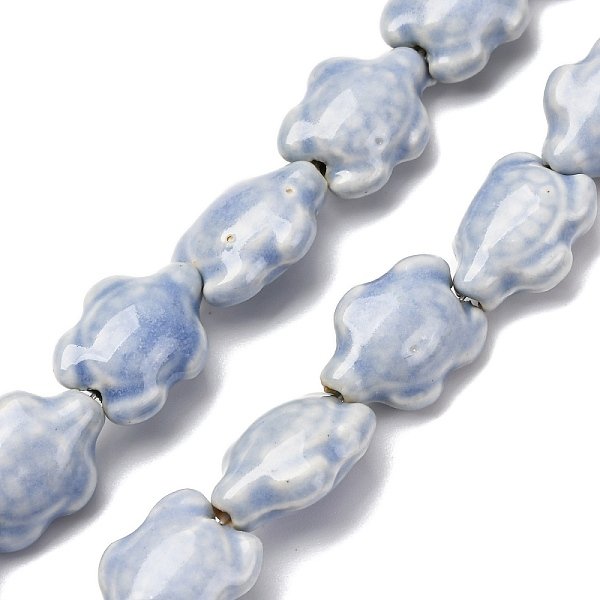 Handmade Porcelain Beads Strands, Tortoise, Bright Glazed Porcelain, Light Steel Blue, 17X14X8Mm, Hole: 1.8Mm, About 22Pcs/Strand, 14.3 Inch(36-37Cm)-image