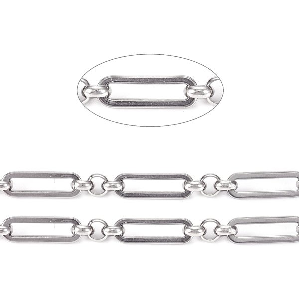 Tarnish Resistant 304 Stainless Steel Figaro Chains, Unwelded, With Spool, Stainless Steel Color, Oval: 13X4.5X1Mm, Ring: 4X1.5Mm, About 32.8 Feet(10M)/Roll-image